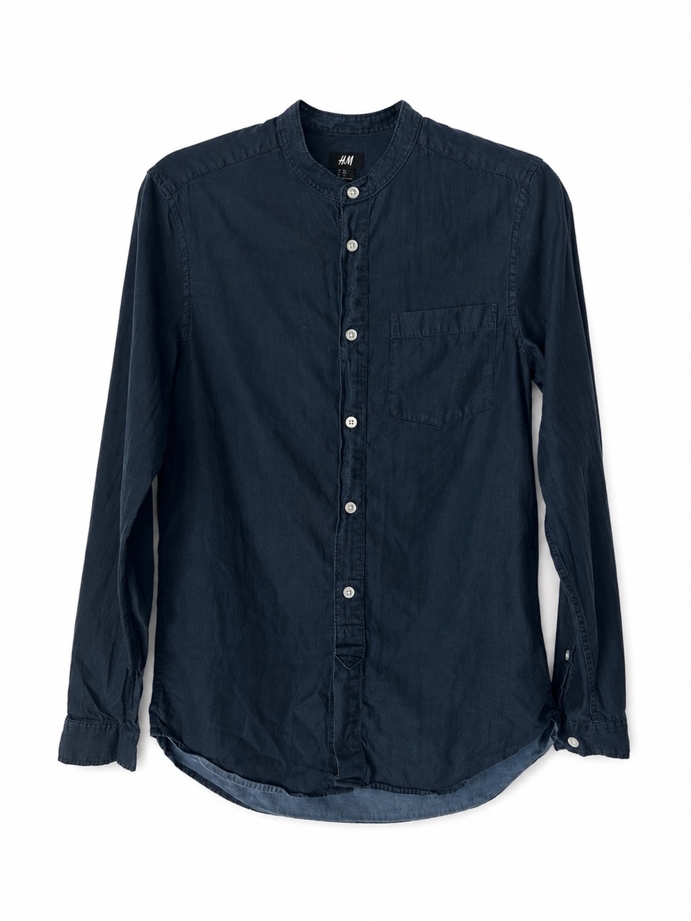 H&M Navy Mandarin Collar Button Up Shirt XS Cotton Minimalist